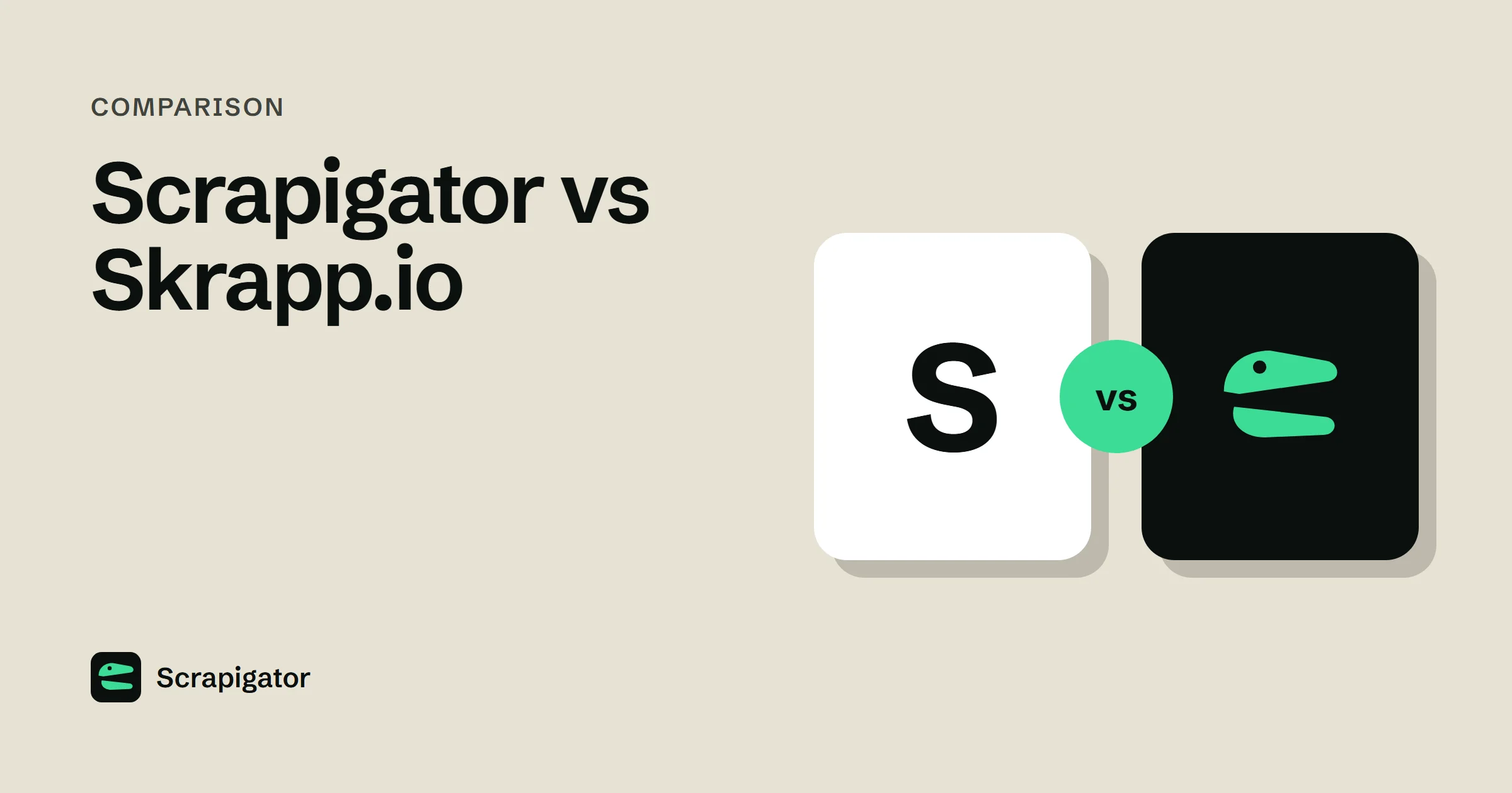 Side-by-side cards: Skrapp.io, an email finder from $29 a month billed annually, next to Scrapigator, $8 a month flat for whole-search export