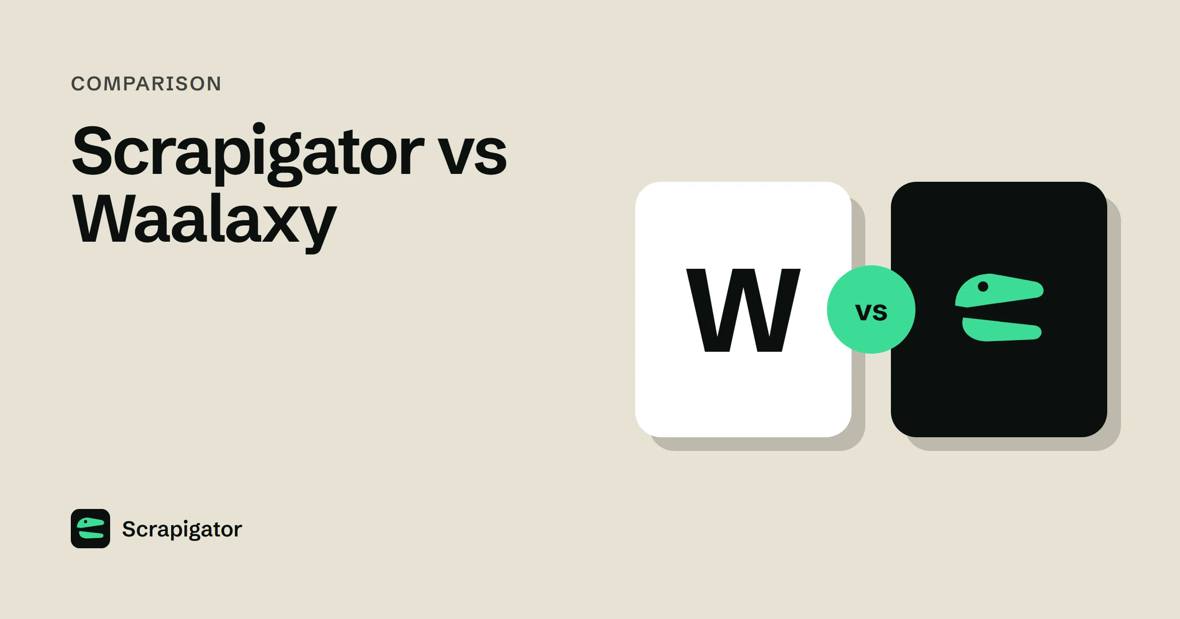 Side-by-side cards: Waalaxy, an outreach tool from €19 per user a month, next to Scrapigator, $8 a month flat for whole-search export